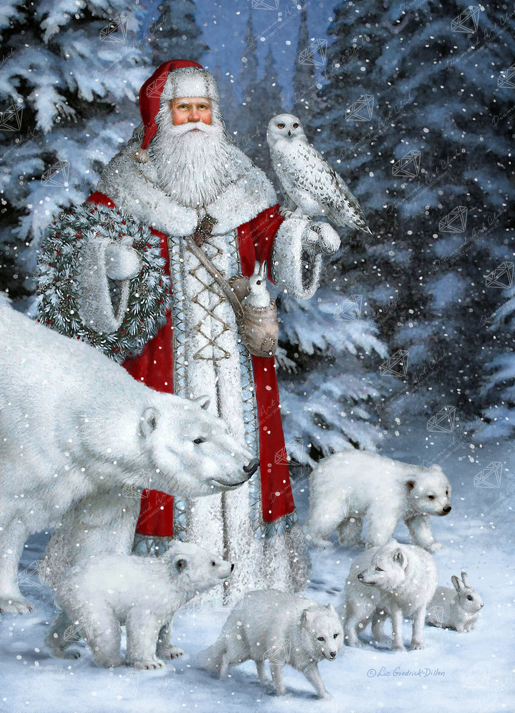 Red Arctic Santa with Polar Bears, Foxes, Owl V9