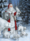 Red Arctic Santa with Polar Bears, Foxes, Owl V9