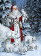 Red Arctic Santa with Polar Bears, Foxes, Owl V9