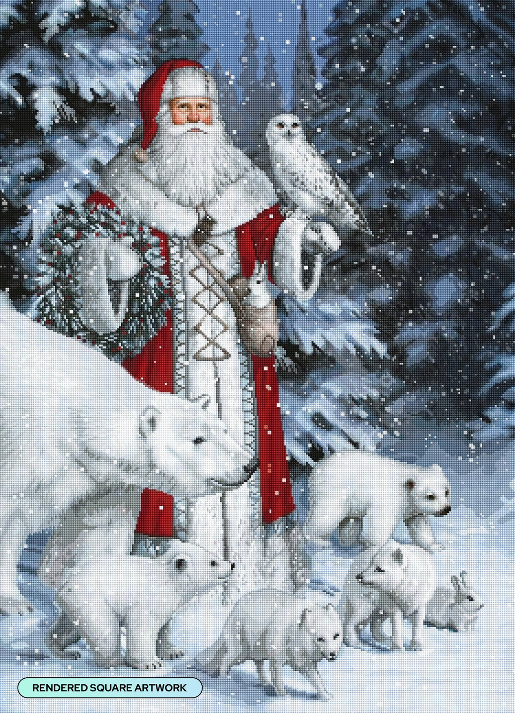 Red Arctic Santa with Polar Bears, Foxes, Owl V9