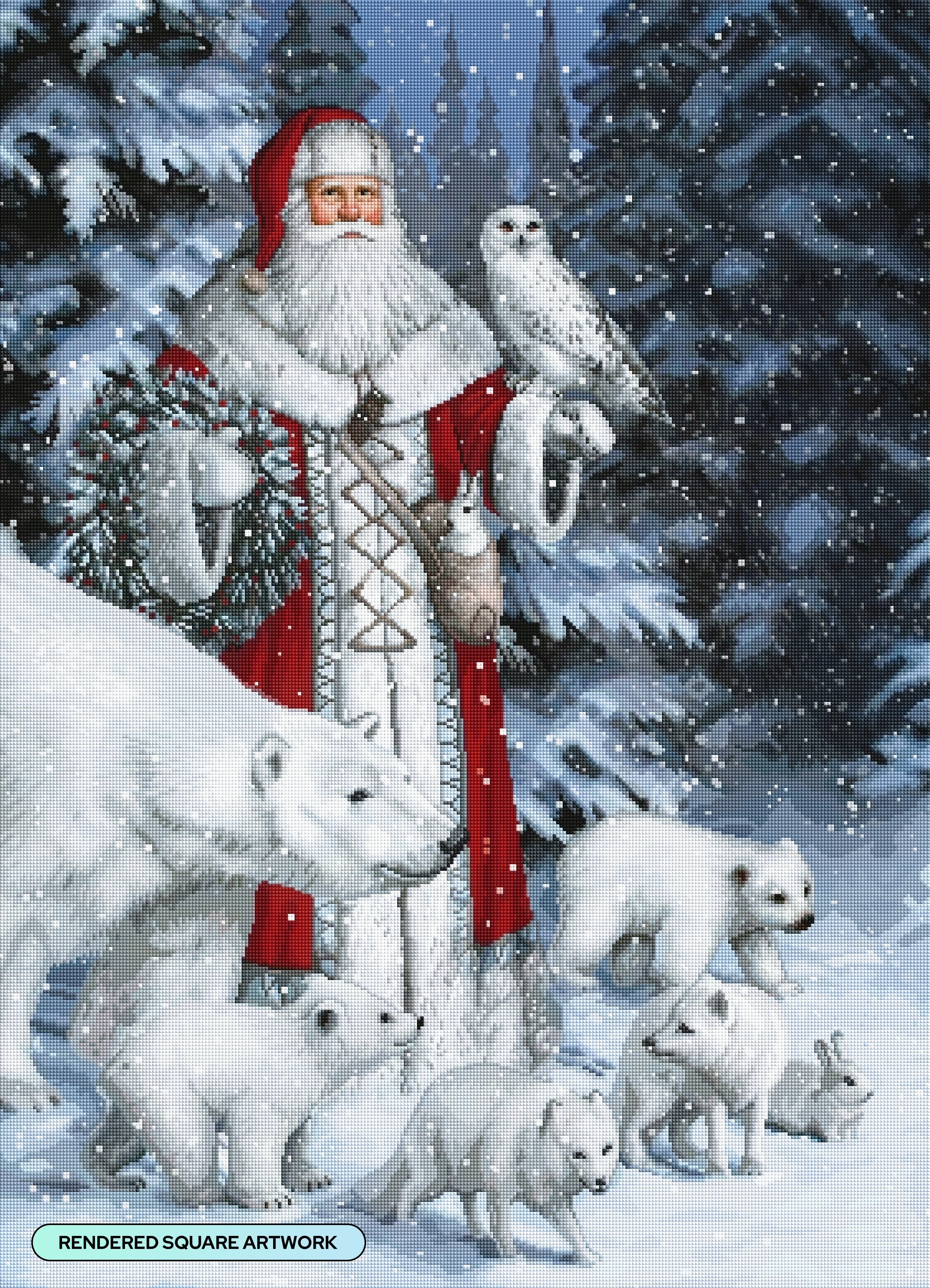Red Arctic Santa with Polar Bears, Foxes, Owl V9